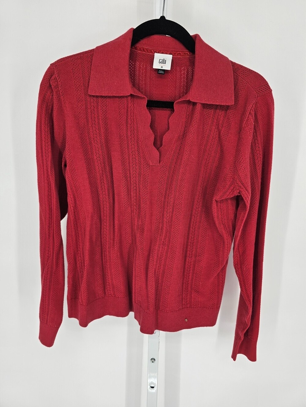 CAbi Athena Pullover Sweater Style 4480 Red Vineyard Knit Top Womens Medium